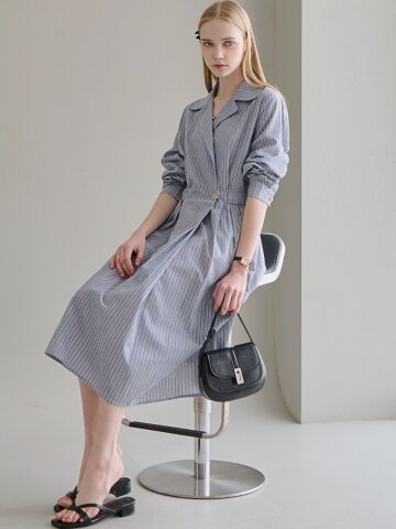 멜란 스트라이프 원피스 - 블루