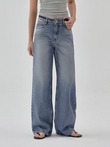 DENIM BELT SLIT WIDE PANTS BLUE R6