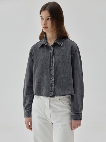 DENIM MINIMAL CROP SHIRT GREY R6