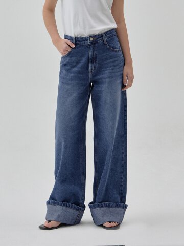 DENIM LOOSE ROLL UP WIDE PANTS INDIGO R6