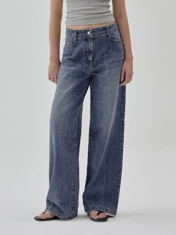 DENIM SQUARE POCKET LOOSE WIDE PANTS BLUE R6