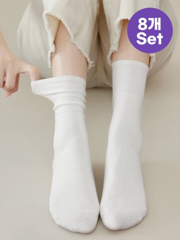 8개세트 엘란아 여자 남자 골지 무지 검정 흰 중목 양말 R293