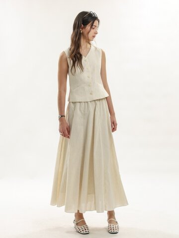 WD_Natural button vest skirt set_IVORY