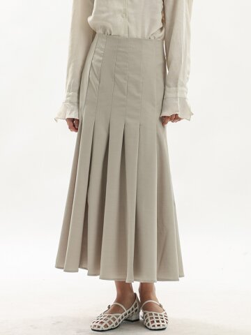 WD_Pleated long skirt_BEIGE