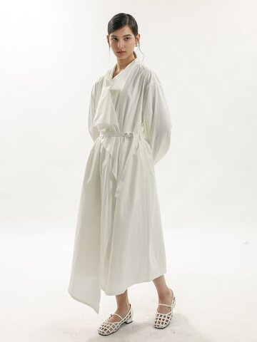 WD_Scarf tie shirt dress coat_WHITE