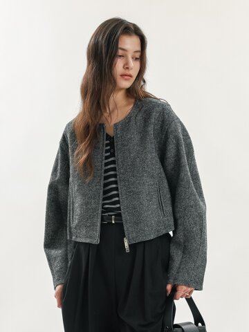 WD_Round neck cropped jacket_GRAY