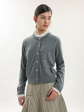 WD_Frill neck knit cardigan_GRAY
