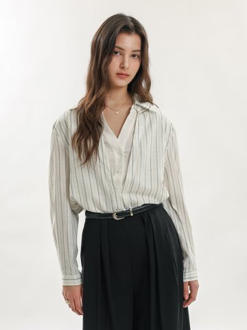 WD_Layered stripe fake two-piece shirt_2color