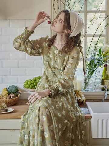 PM_Flower garden puff sleeve dress