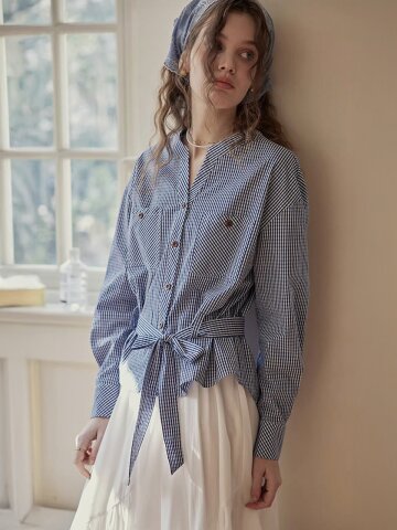 4/16일 예약배송_M_Belted check button blouse