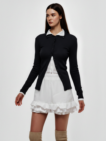 셔링 밴딩 레이어드 미니스커트 (블랙,화이트)/W261SK04