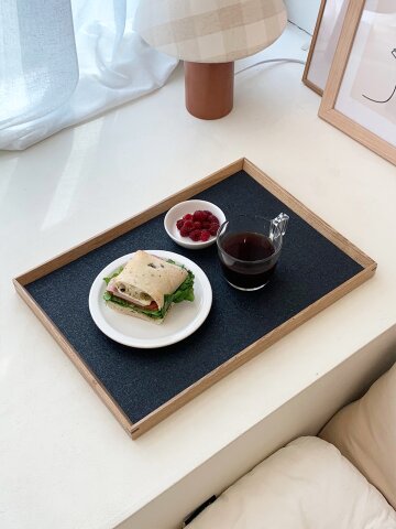 린넨 블랙 우드 트레이 혼밥쟁반 3size 홈카페 차받침 커피트레이

