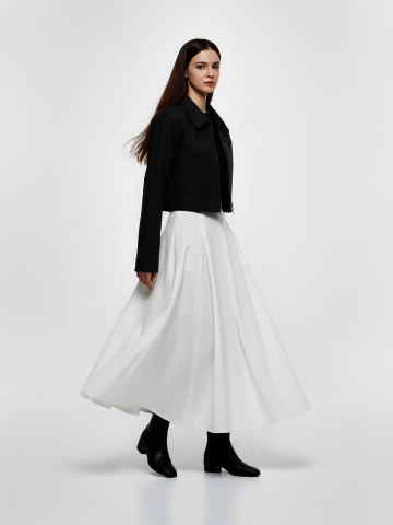 엠보 볼륨 플레어 롱 스커트 (블랙,화이트)/W261SK05