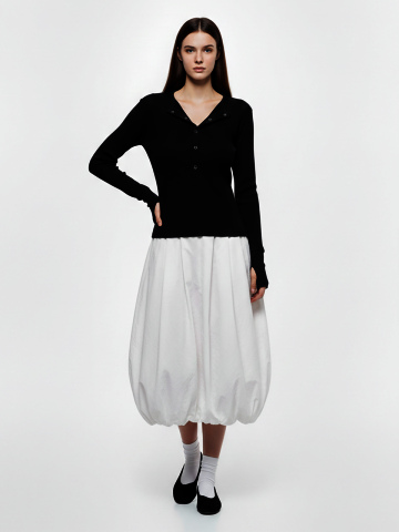 타프타 벌룬 펌킨 코튼 롱 스커트 (블랙,화이트)/W261SK06