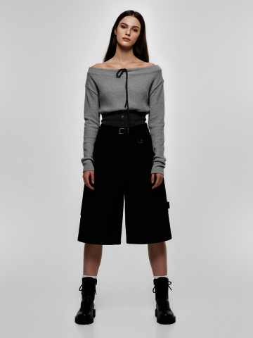 헤링본 데님 카고 버뮤다 하프팬츠 (블랙,베이지)/W261PT01