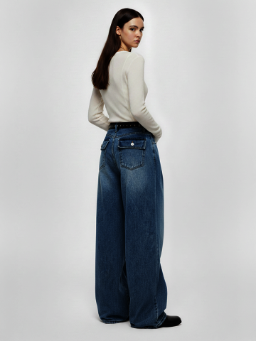 벌룬피트 백 플랩 포켓 워시드 데님팬츠(미드)/W261PT03