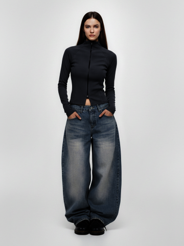 벌룬피트 빈티지 캣 워시드 데님팬츠(그린)/W261PT07