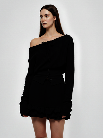 페미닌 오프숄더 코르셋 롱슬리브 니트(블랙,그레이)/W261TP01