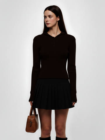 어반 후디드 하프 버튼 니트 (차콜,브라운)/W261TP05