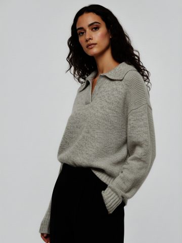 오픈 카라 루즈피트 니트 풀오버 (브라운,베이지,크림)/W261TP10