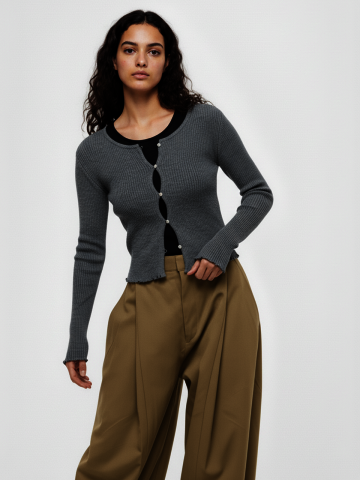 슬림피트 프릴 리브드 가디건(블랙,그레이)/W261OT01