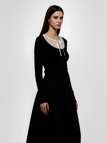 쉬폰 레이스 리본넥 코르셋 가디건(블랙,차콜)/W261OT02