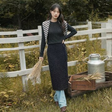 모헤어 랩스커트-롱_차콜 1종