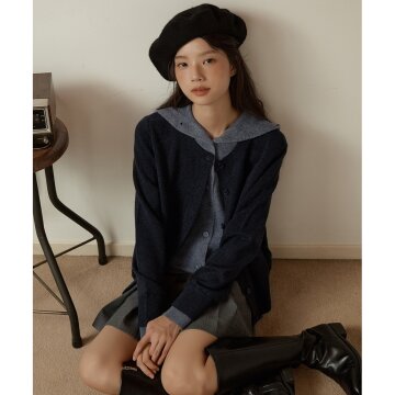 울 블렌드 후드 레이어드 가디건_차콜 1종