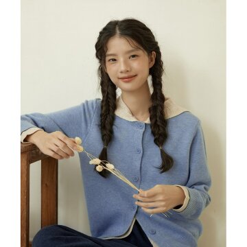 울 블렌드 후드 레이어드 가디건_블루 1종