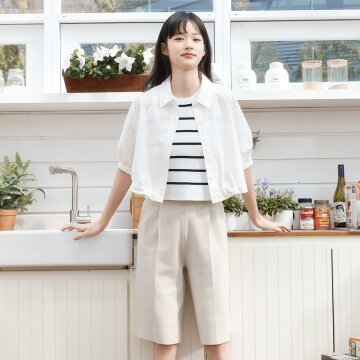 린넨 핀턱 니트 버뮤다 팬츠 [오트밀] 1종