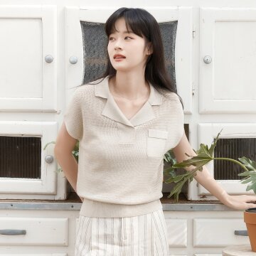 린넨 크로셰 카라 니트 [오트밀] 1종