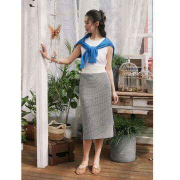 깅엄체크 니트 스커트 [블랙] 1종