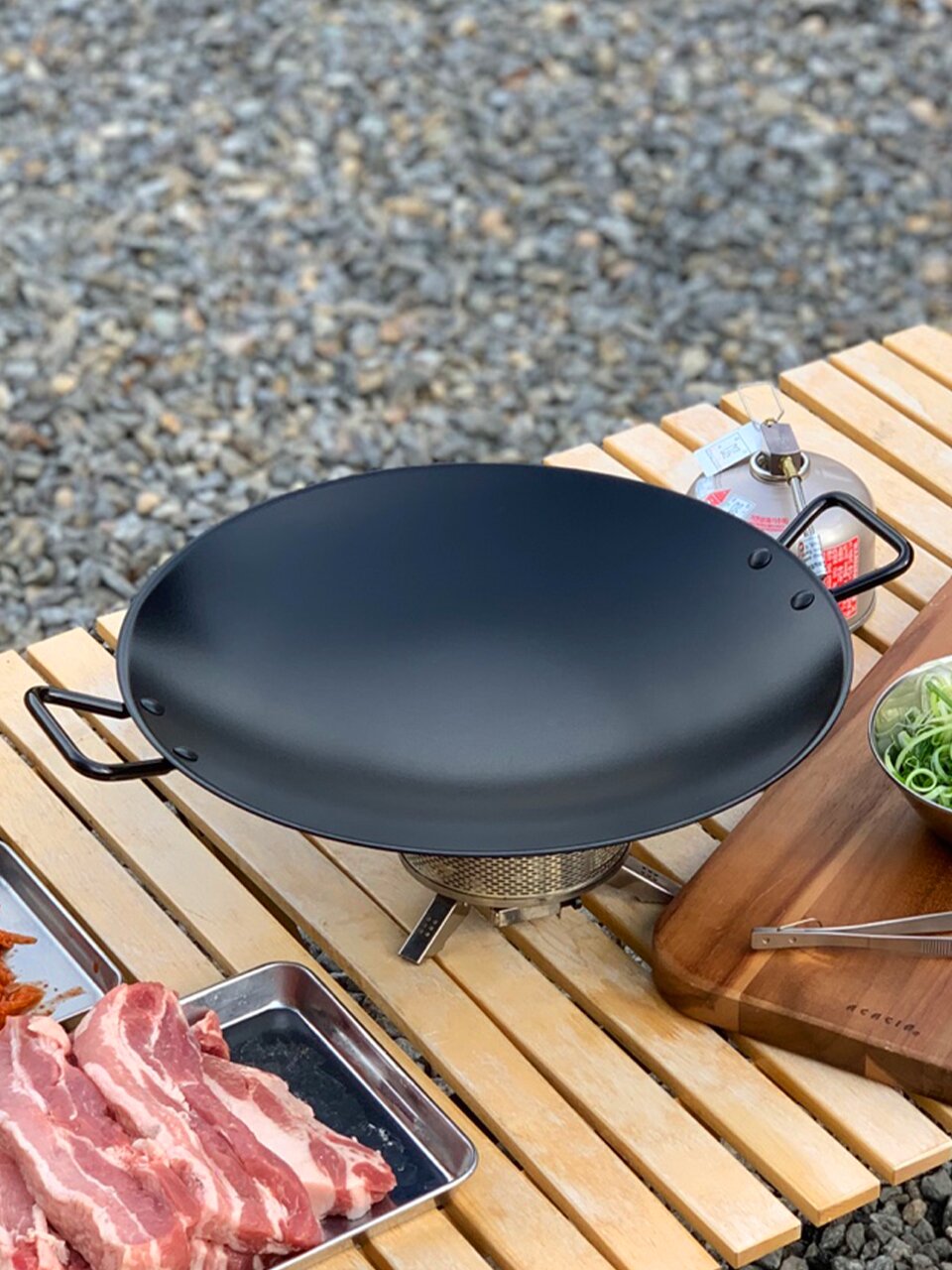 무쇠 주물팬 그리들 30cm 캠핑 삼겹살 찌개 고기불판 원형팬 파우치포함