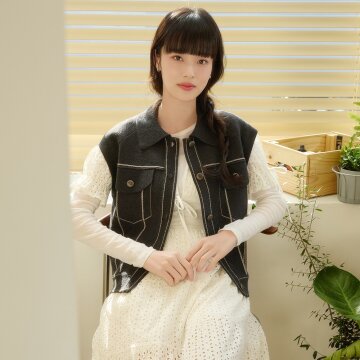 데님라이크 니트 베스트 [차콜] 1종