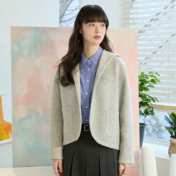울 블렌드 후드 니트 재킷 [그레이] 1종