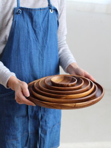 아카시아통원목 나무 우드그릇 원형접시 플레이트 5사이즈
