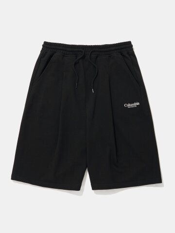 NYC EMB PINTUCK TERRY SWEAT SHORTS PANTS_BLACK