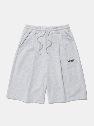 NYC EMB PINTUCK TERRY SWEAT SHORTS PANTS_LIGHT MELANGE GRAY