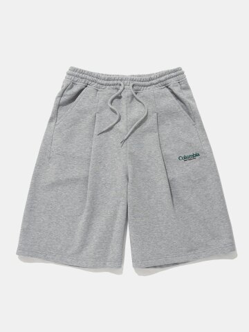 NYC EMB PINTUCK TERRY SWEAT SHORTS PANTS_MELANGE GRAY