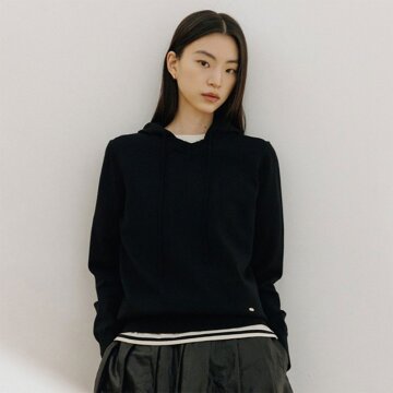 여성 실크블렌디드 후드 니트-블랙 1종