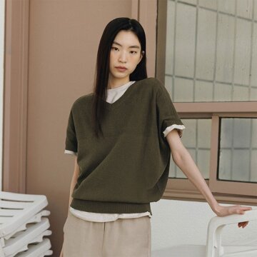 여성 브이넥 돌먼니트-카키 1종