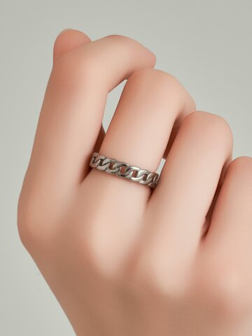 남자 여자 공용 볼드 커브 체인 꼬임 반지 LMSTWR005