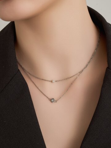 진주 플라워 두줄 레이어드 목걸이 LMSTNN008