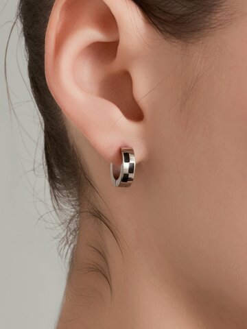 남자 여자 공용 블랙 스틸 원터치 귀걸이 LMSTEE012