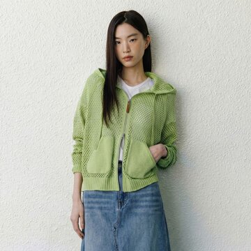 여성 크로셰 후드집업-라임 1종