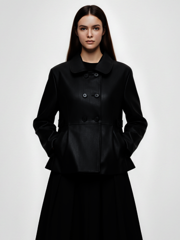 레더 더블 브레스티드 하프 자켓(블랙)/W261OT08