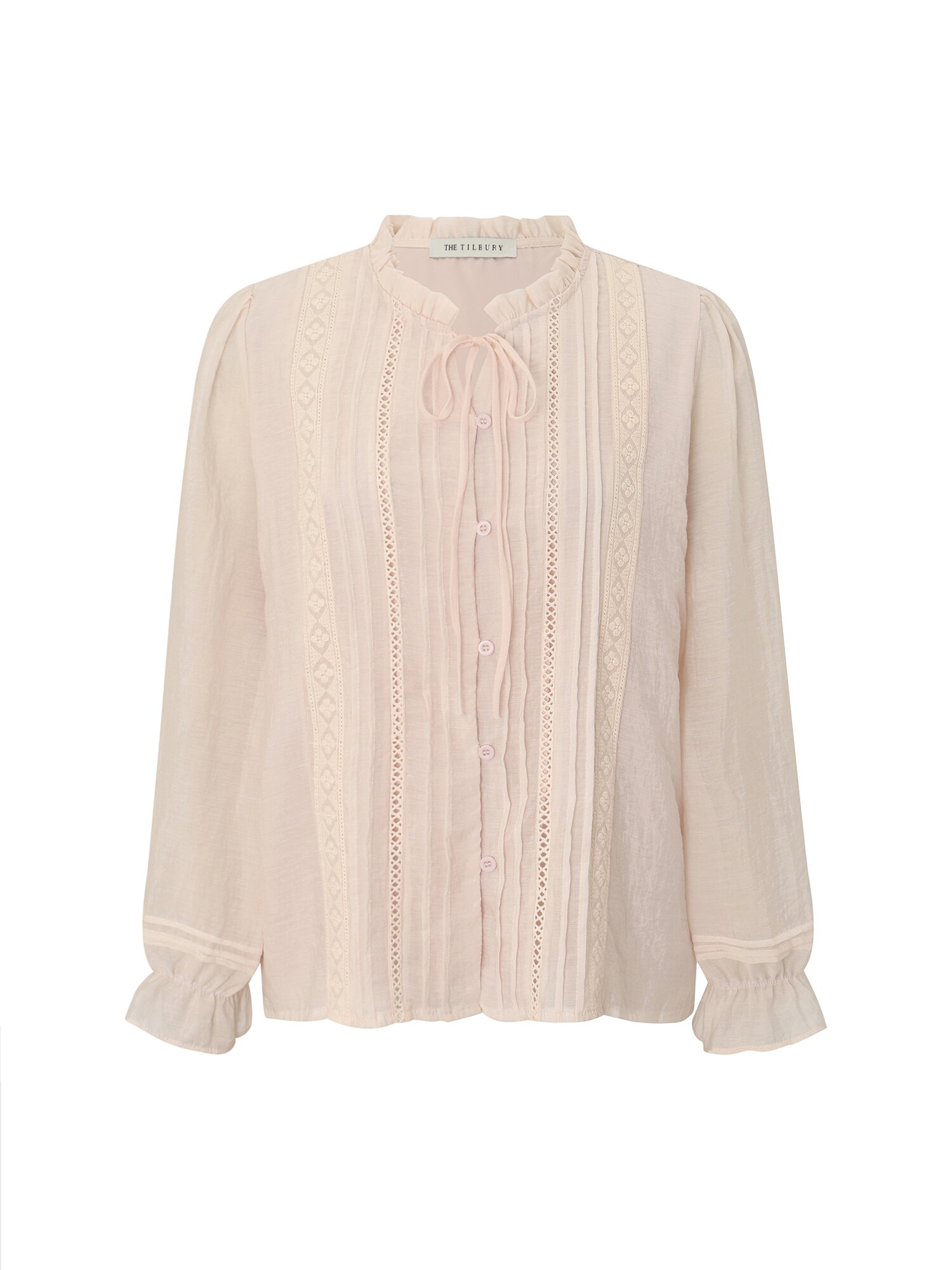 자카드 프릴넥 블라우스 (PINK)