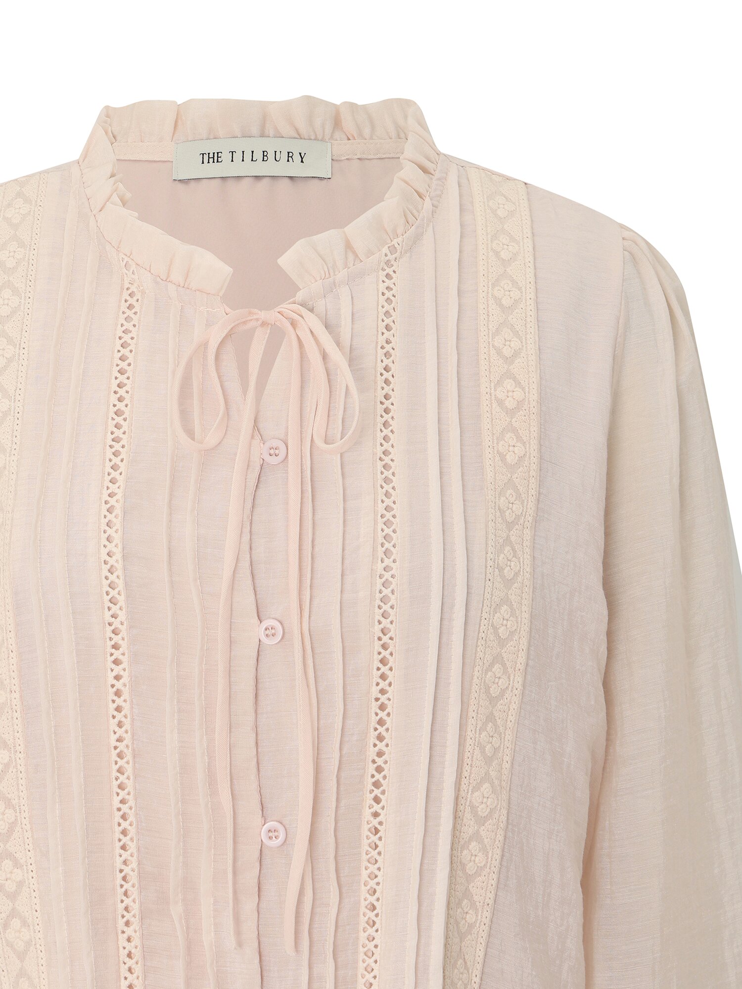 자카드 프릴넥 블라우스 (PINK)