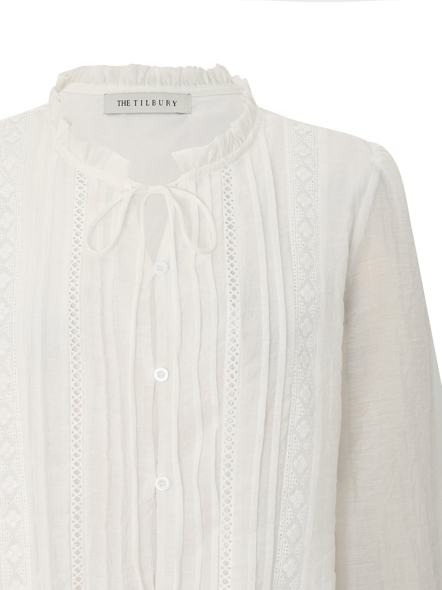 자카드 프릴넥 블라우스 (WHITE)