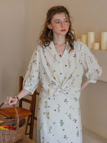 DA_Spring print twisted shirt top
